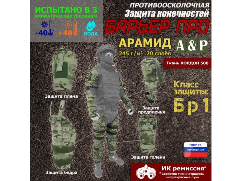 Комплект противоосколочной защиты "Барьер ПРО". Арамид (кевлар). Класс защиты Бр 1. 