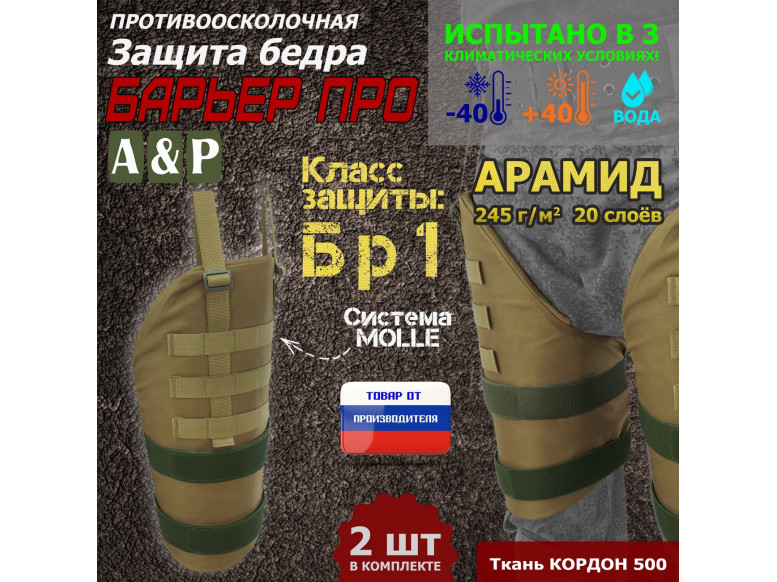 Защита бедра "Барьер ПРО" противоосколочная. Арамид (кевлар). Класс защиты Бр 1. 
